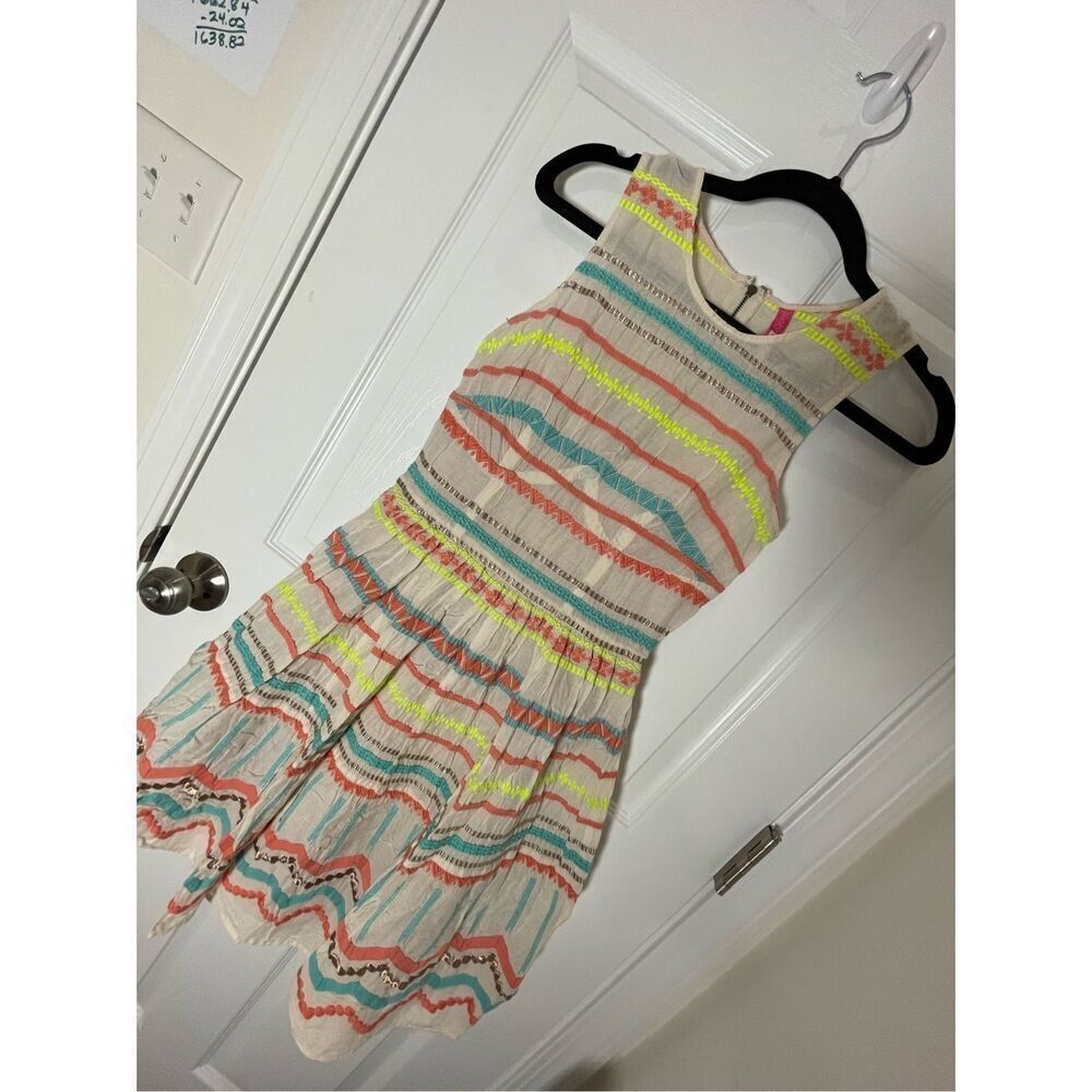 Anthropologie Plenty Tracy Reese Dress 0 Embroidered Retro Fit & Flare Stripes